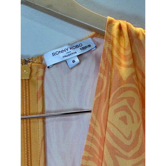 Ronny Kobo Women's Size 6 Orange Satin Mini Dress - Picture 7 of 9